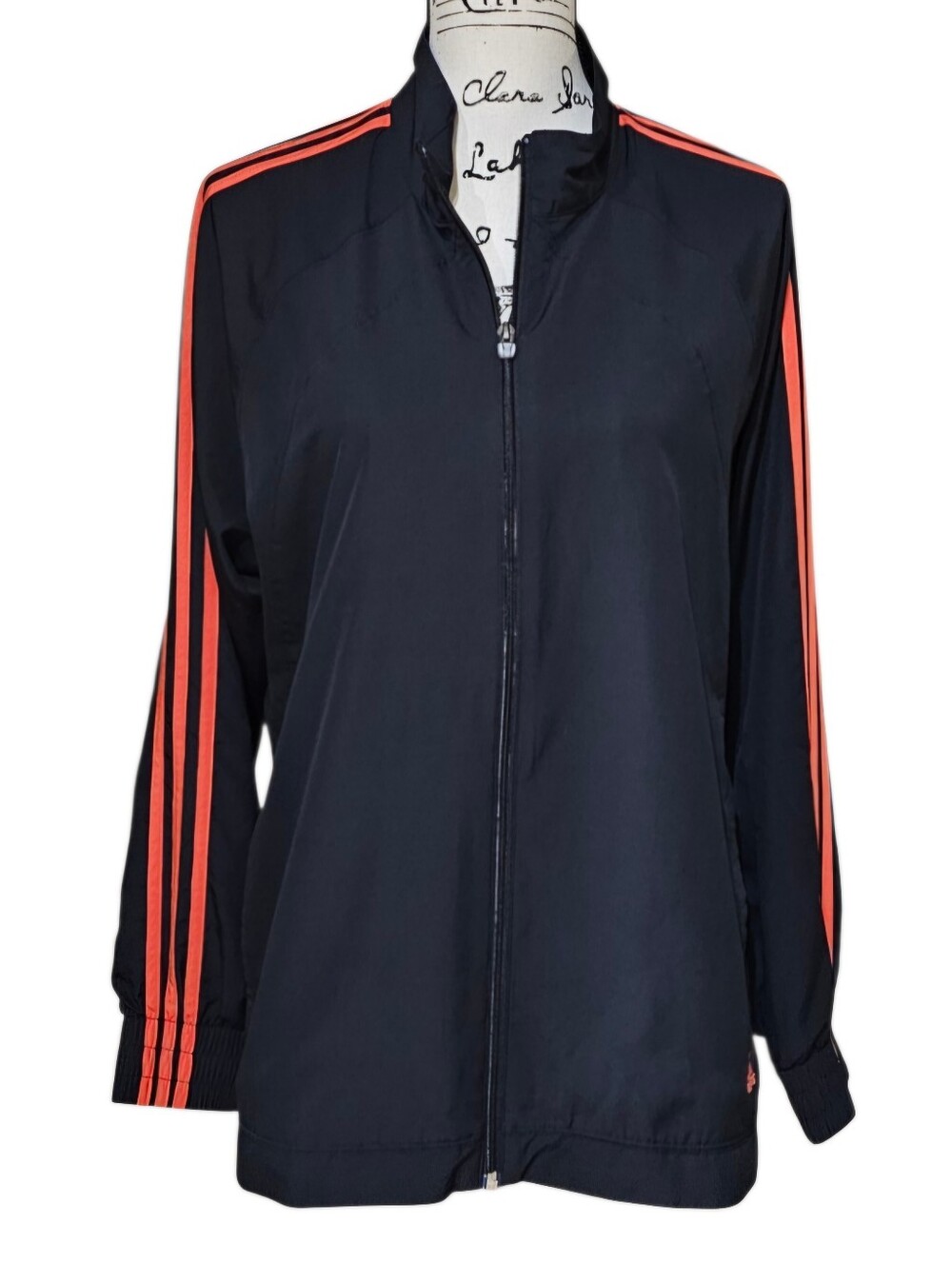 Adidas Vintage Black Jacket with Dark Coral Stripes - Picture 8 of 9